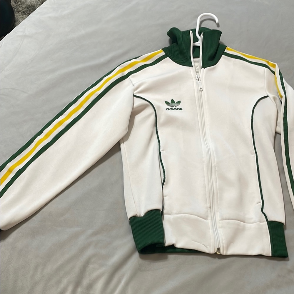 Adidas White and Green Track Jacket